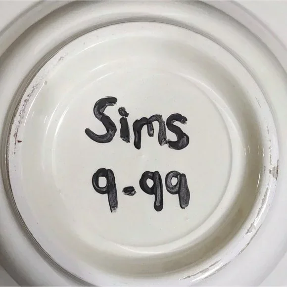 Vintage 1999 Hand Painted Serving Bowl Rimmed 11" Signed Sims Bold Rainbow - Picture 7 of 8